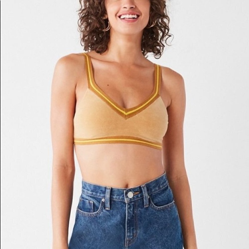 PUMA Fenty by Rhianna V-Neck Velour Crop Top Bra NWT XS Yellow Brown